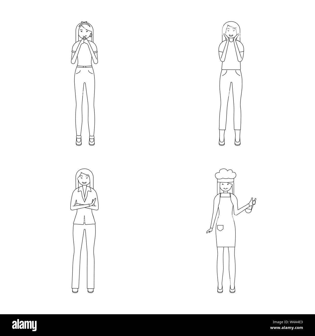 Oggetto isolato di postura e simbolo dell'umore. Raccolta di postura e femmina icona vettore per il magazzino. Illustrazione Vettoriale