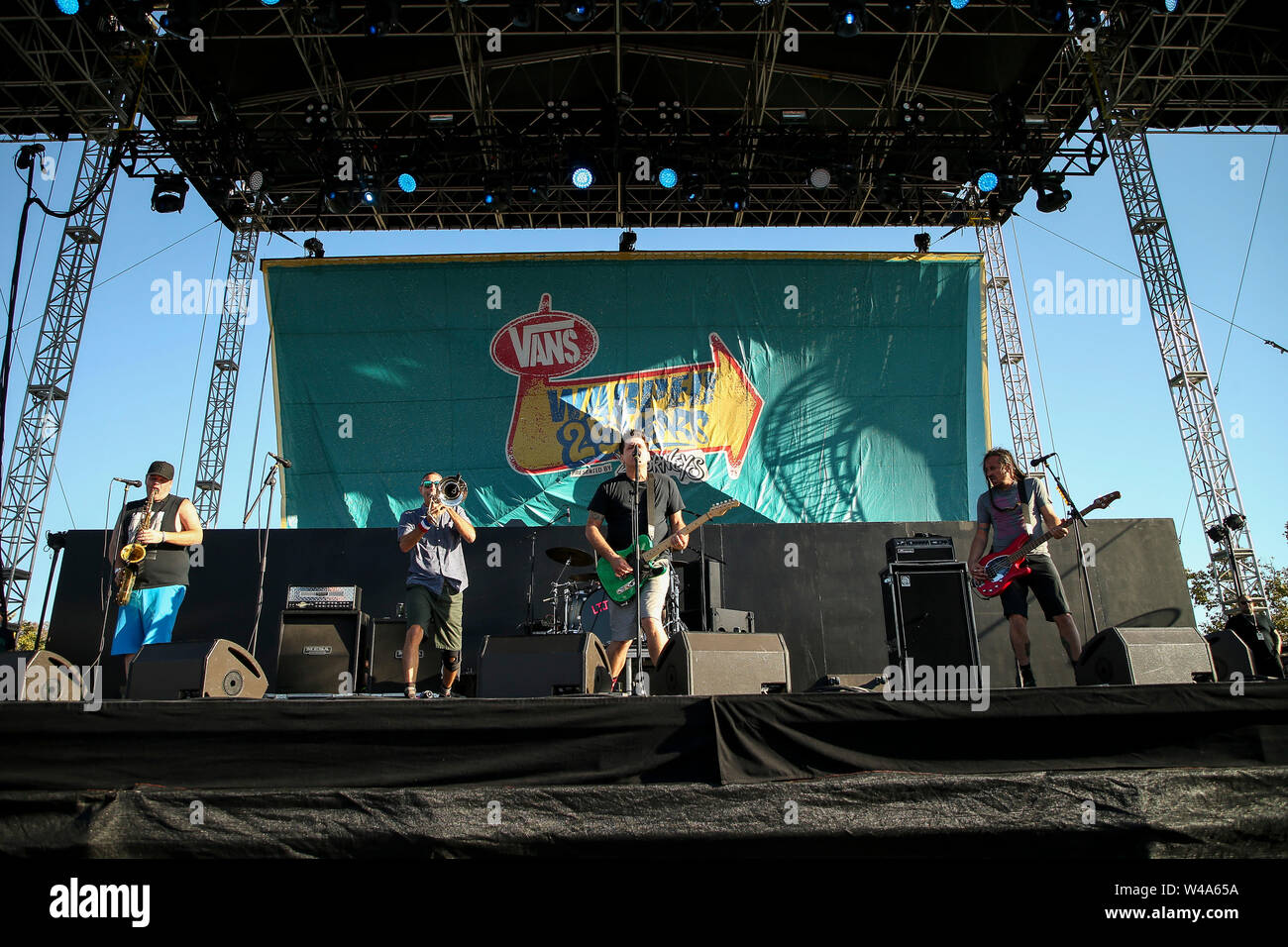 In California, Stati Uniti d'America . Il 20 luglio, 2019. Meno di Jake compie durante il Vans warped tour venticinquesimo anniversario al litorale anfiteatro sulla luglio 20, 2019 a Mountain View, California. Credito: MediaPunch Inc/Alamy Live News Foto Stock