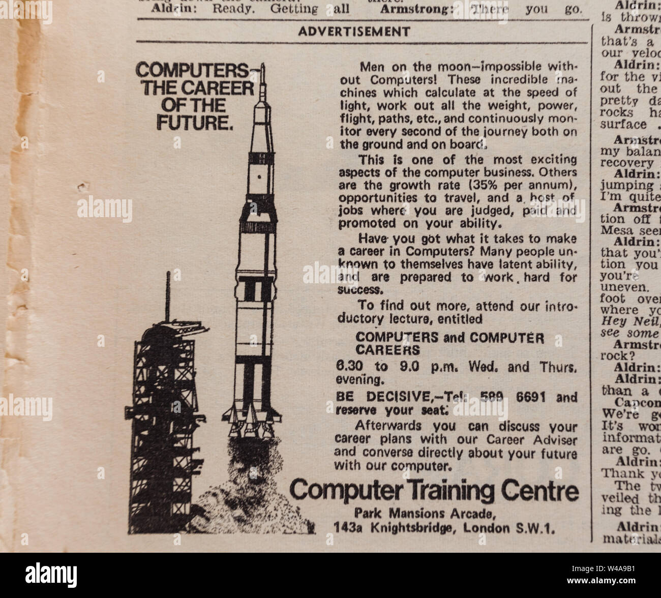 Apollo 11 London Evening News paper dal 1969 Foto Stock
