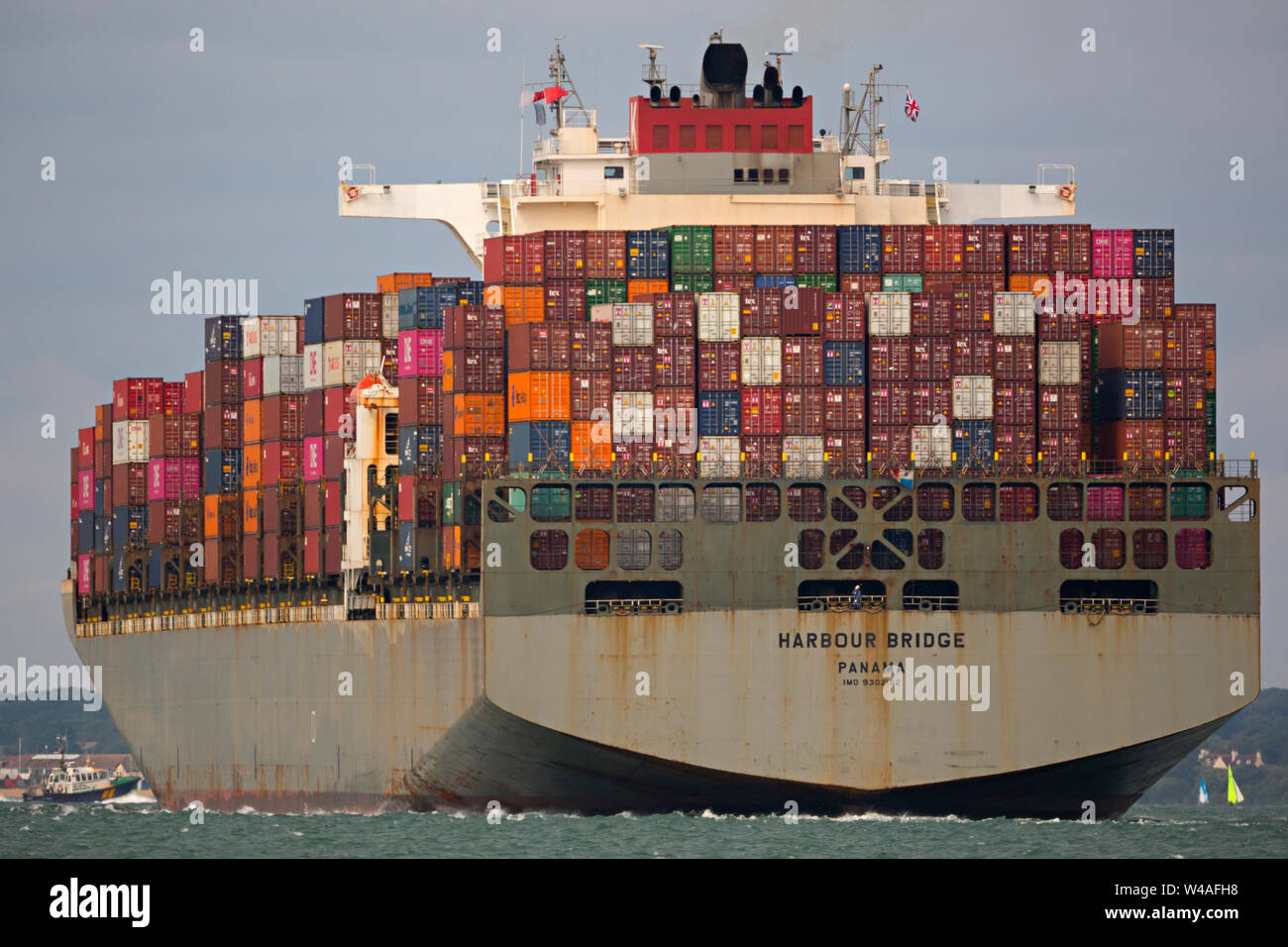 Close up,nave,Harbour Bridge,,Panama, contenitore,nave,Southampton,il terminale,l'Solent,Cina,l'Europa,l'importazione,il commercio, Foto Stock