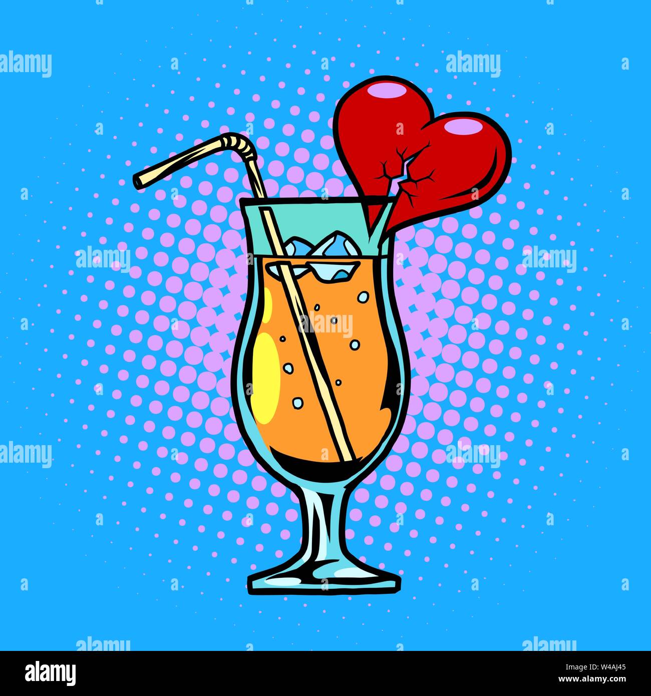 Cocktail con cuore bere con paglia e ghiaccio Illustrazione Vettoriale