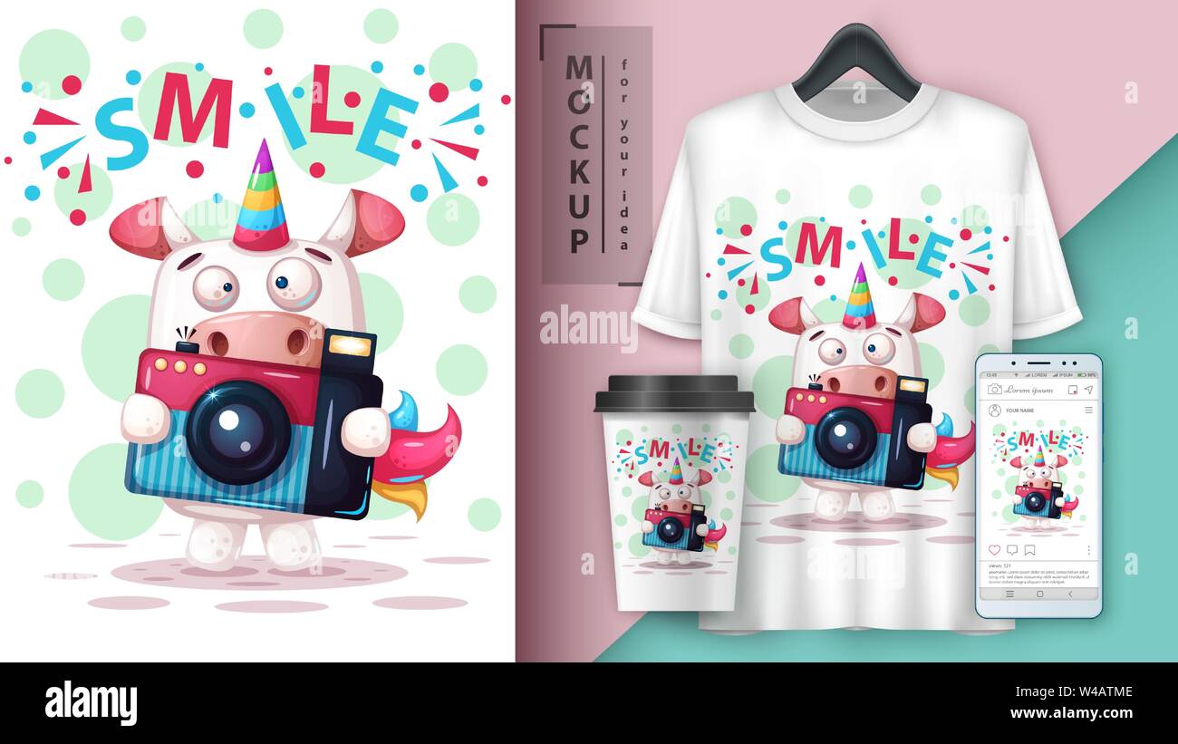 Selfie unicorn - mockup per la tua idea Illustrazione Vettoriale