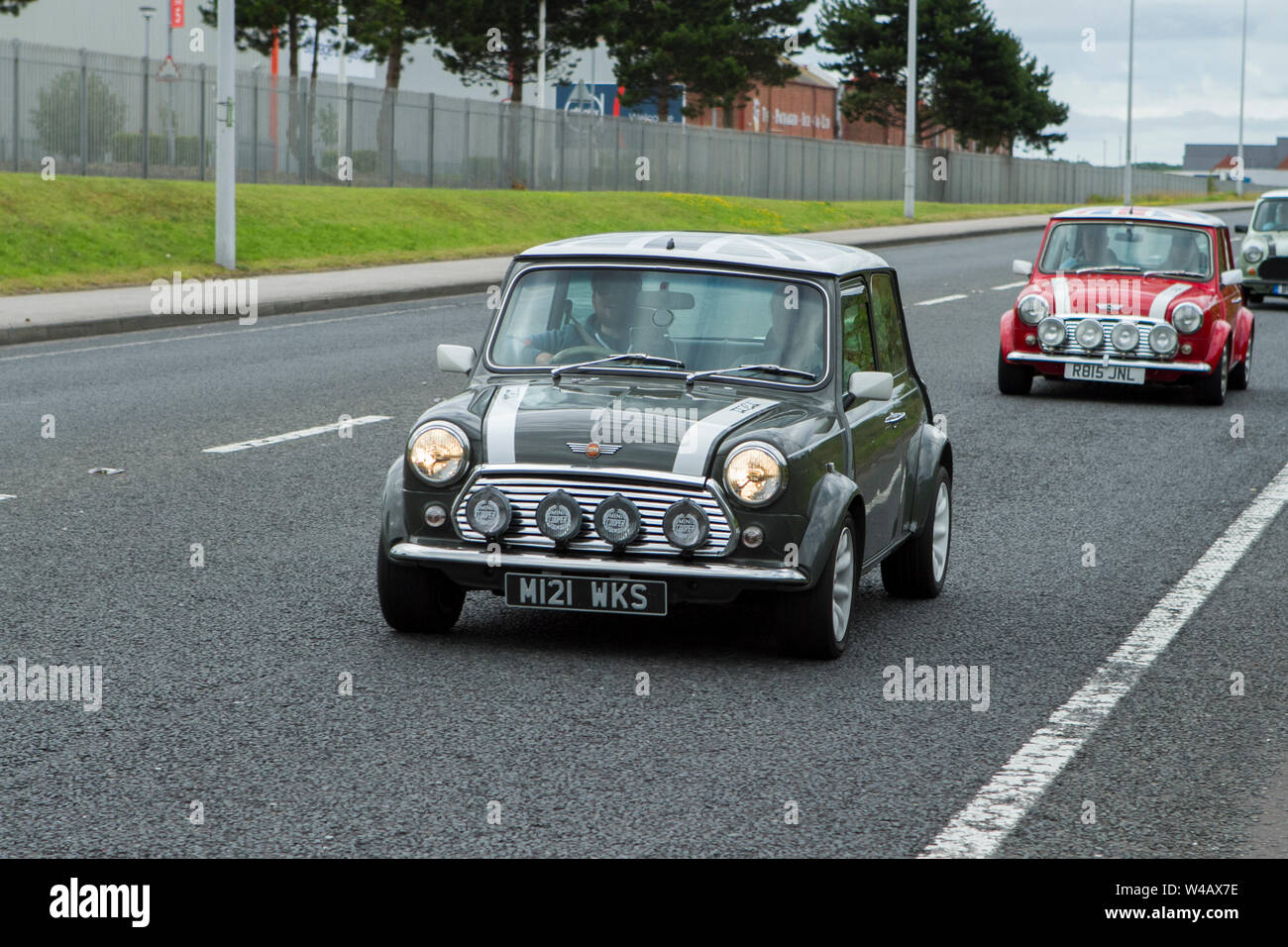 Fleetwood Festival dei trasporti - Tram domenica 2019 M121 WKS mini veicoli vintage e automobili frequentare il classic car show in Lancashire, Regno Unito Foto Stock