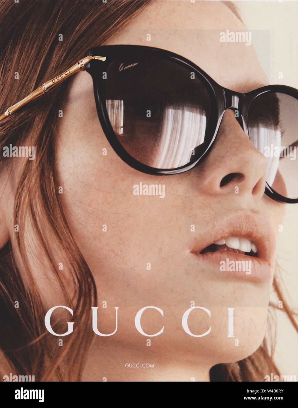 Poster pubblicitari GUCCI fashion house in magazzino carta dal 2015 anno, pubblicità creative GUCCI annuncio da 2010s Foto Stock