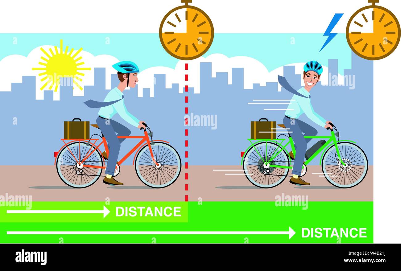 Illustrazione Vettoriale dei vantaggi e degli svantaggi tra una bici normale e una bicicletta elettrica. Illustrazione Vettoriale