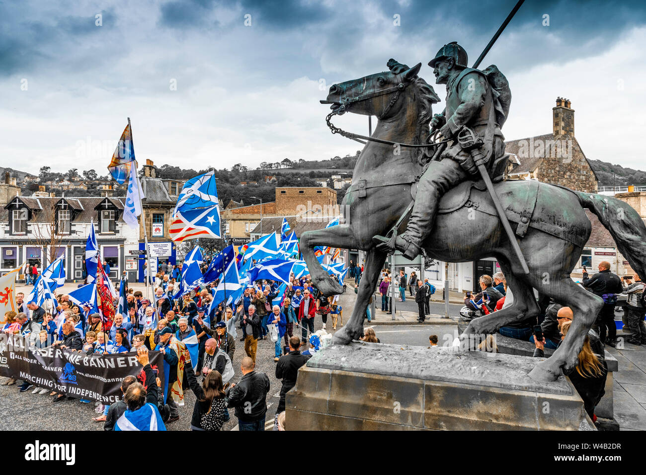 Galashiels, tutti sotto uno striscione indipendenza marzo - 2019 Foto Stock