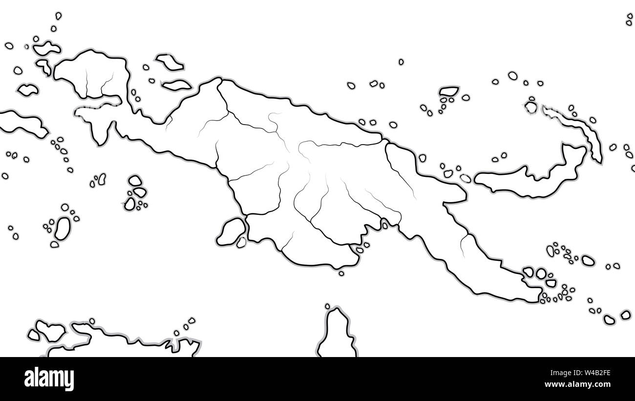 Mappa del mondo DI PAPUA NUOVA GUINEA: Australasia, Micronesia, Melanesia, Polinesia, Oceania Oceano Pacifico (regione Asia Pacifico). Grafico geografica. Foto Stock