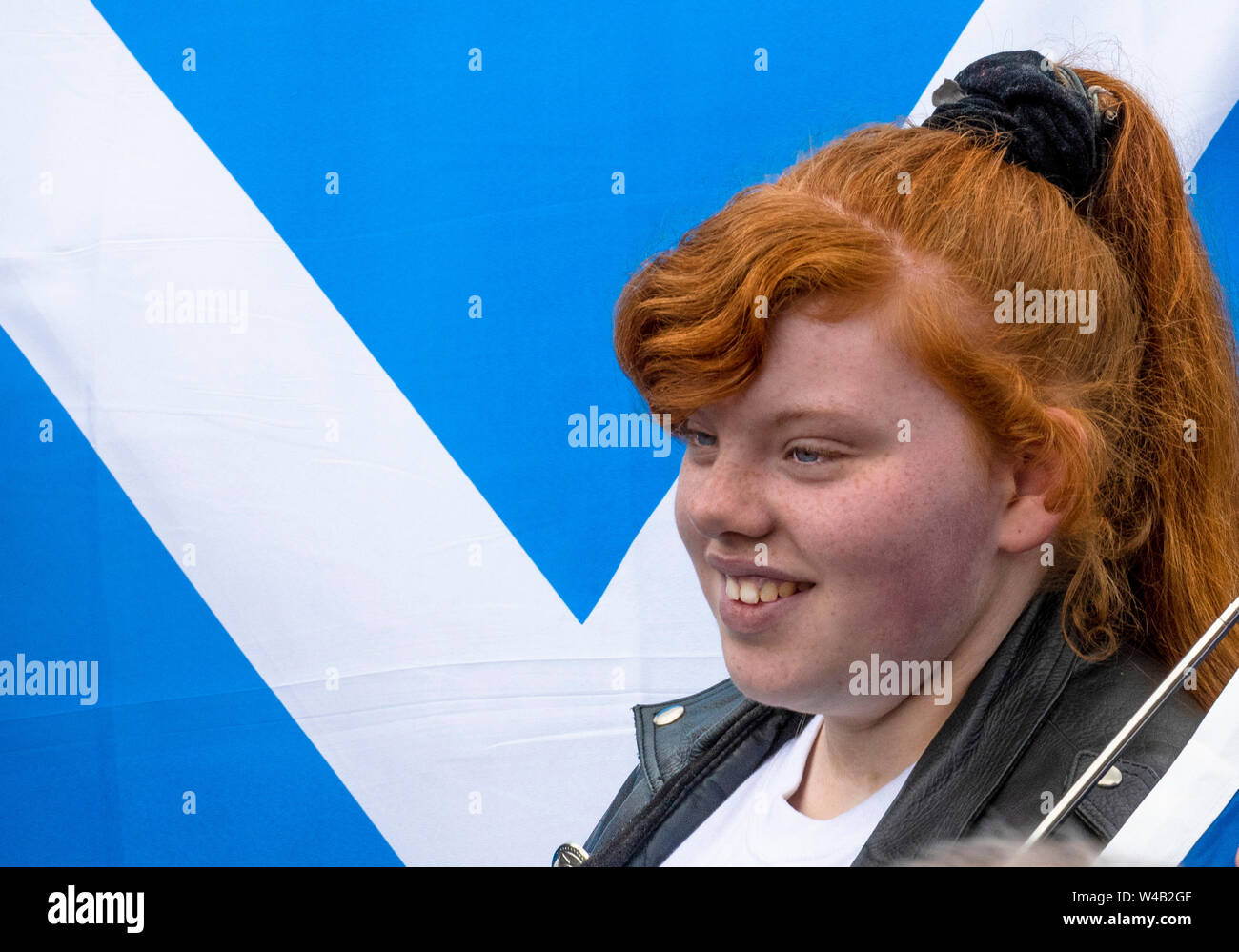 Galashiels, tutti sotto uno striscione indipendenza marzo - 2019 Foto Stock