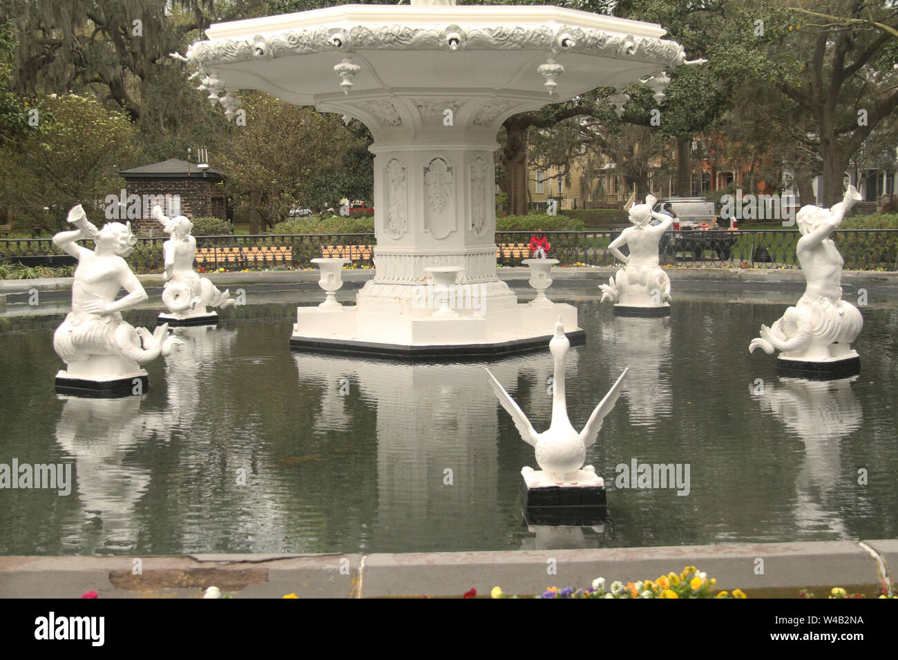 Forsyth Park central fontana nella savana, GA, Stati Uniti d'America Foto Stock