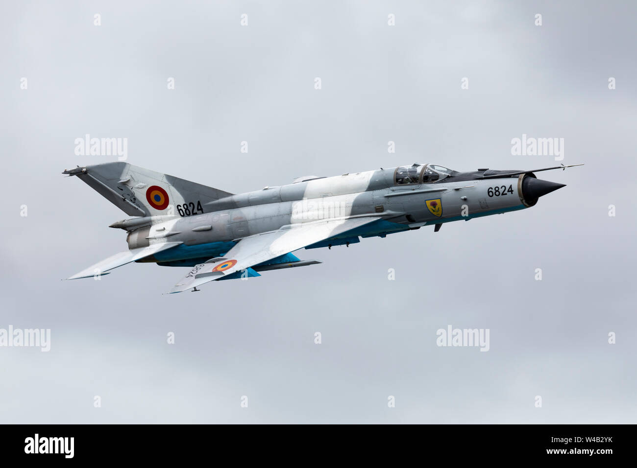 MiG-21 LanceR, Romanian Air Force battenti il 20 luglio 2019 a RIAT 2019, RAF Fairford, Gloucestershire, Regno Unito Foto Stock