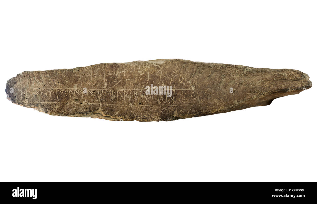 Stele scritto in lingua tartesiana, la sceneggiatura sudoccidentale. Questa scrittura non è ancora decifrata Foto Stock