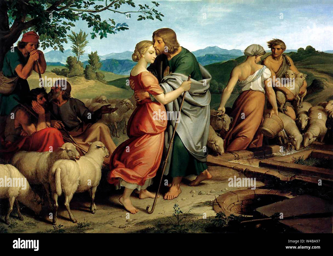 Giacobbe Incontra Rachel con suo padre Mandrie - Joseph von Führich, 1836 Foto Stock