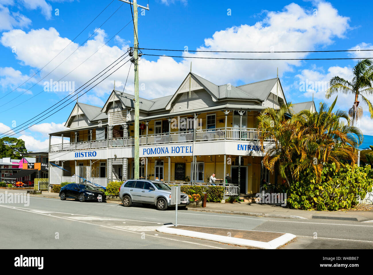 Pomona Hotel è un vecchio pub rurale nell'entroterra, Sunshine Coast, Queensland, QLD, Australia Foto Stock