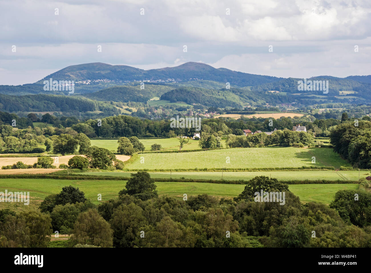 Il Malvern Hills da Bringsty comune, Worcestershire, England, Regno Unito Foto Stock