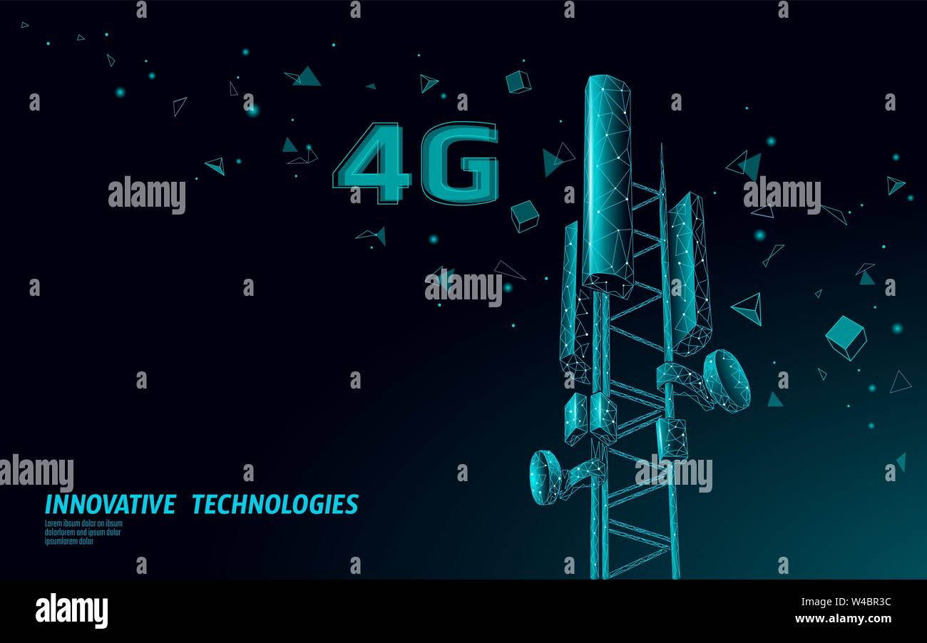 3d ricevitore della stazione base. torre di telecomunicazioni 4g design poligonale globale informazioni di connessione trasmettitore. L'antenna della radio mobile vettore cellulare Illustrazione Vettoriale