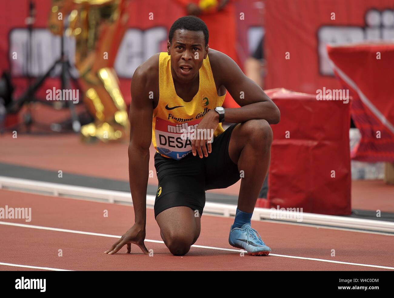 Londra, Regno Unito. Il 21 luglio 2019. Desalu Eseosa (ITA) alla fine del mens 200m. Anniversario giochi atletica. Lo stadio di Londra. Stratford. Londra. Regno Unito. Credito Bowden Garry/SIP Agenzia fotografica/Alamy Live News. Foto Stock