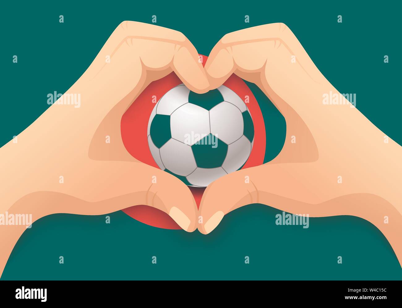 Bandiera del Bangladesh a mano e a forma di cuore. Nazionale di calcio. sfondo Pallone da calcio con la bandiera del Bangladesh illustrazione vettoriale Illustrazione Vettoriale