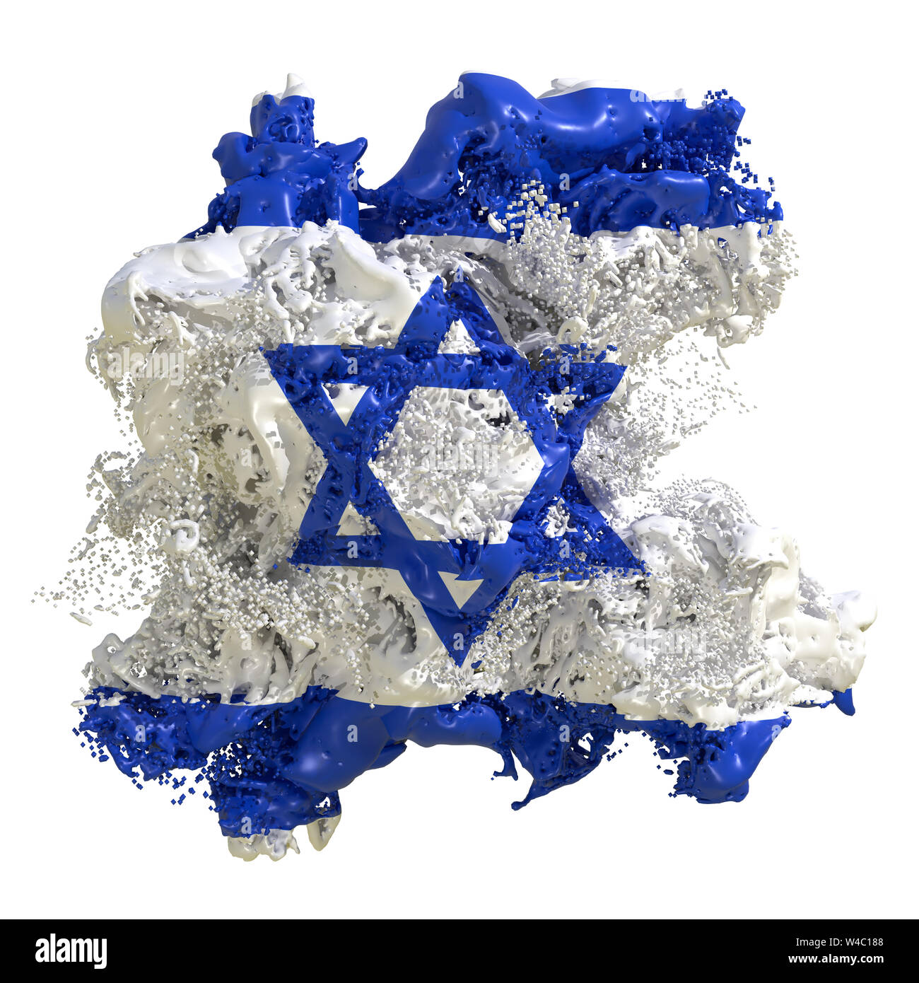 3D rendering di un Israele bandiera del paese in un fluido liquido. Isolato su sfondo bianco Foto Stock