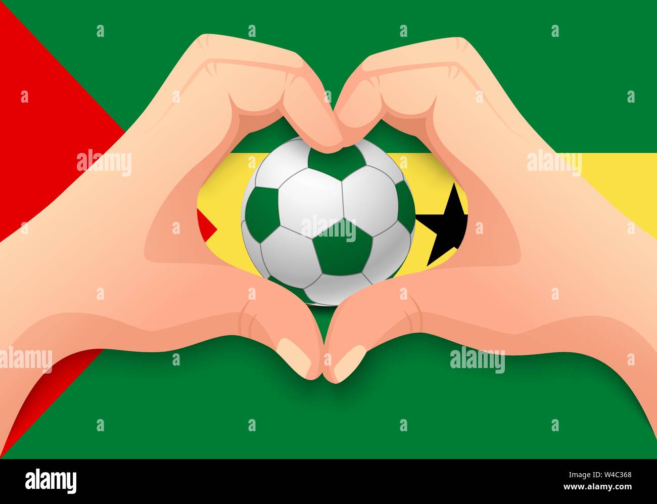 Sao Tome e Principe bandiera a mano e a forma di cuore. Nazionale di calcio. sfondo Pallone da calcio con la bandiera di Sao Tome e Principe illustrazione vettoriale Illustrazione Vettoriale