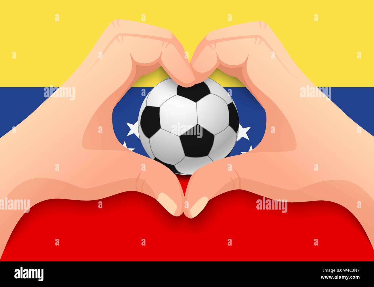 Venezuela bandiera a mano e a forma di cuore. Nazionale di calcio. sfondo Pallone da calcio con la bandiera del Venezuela illustrazione vettoriale Illustrazione Vettoriale