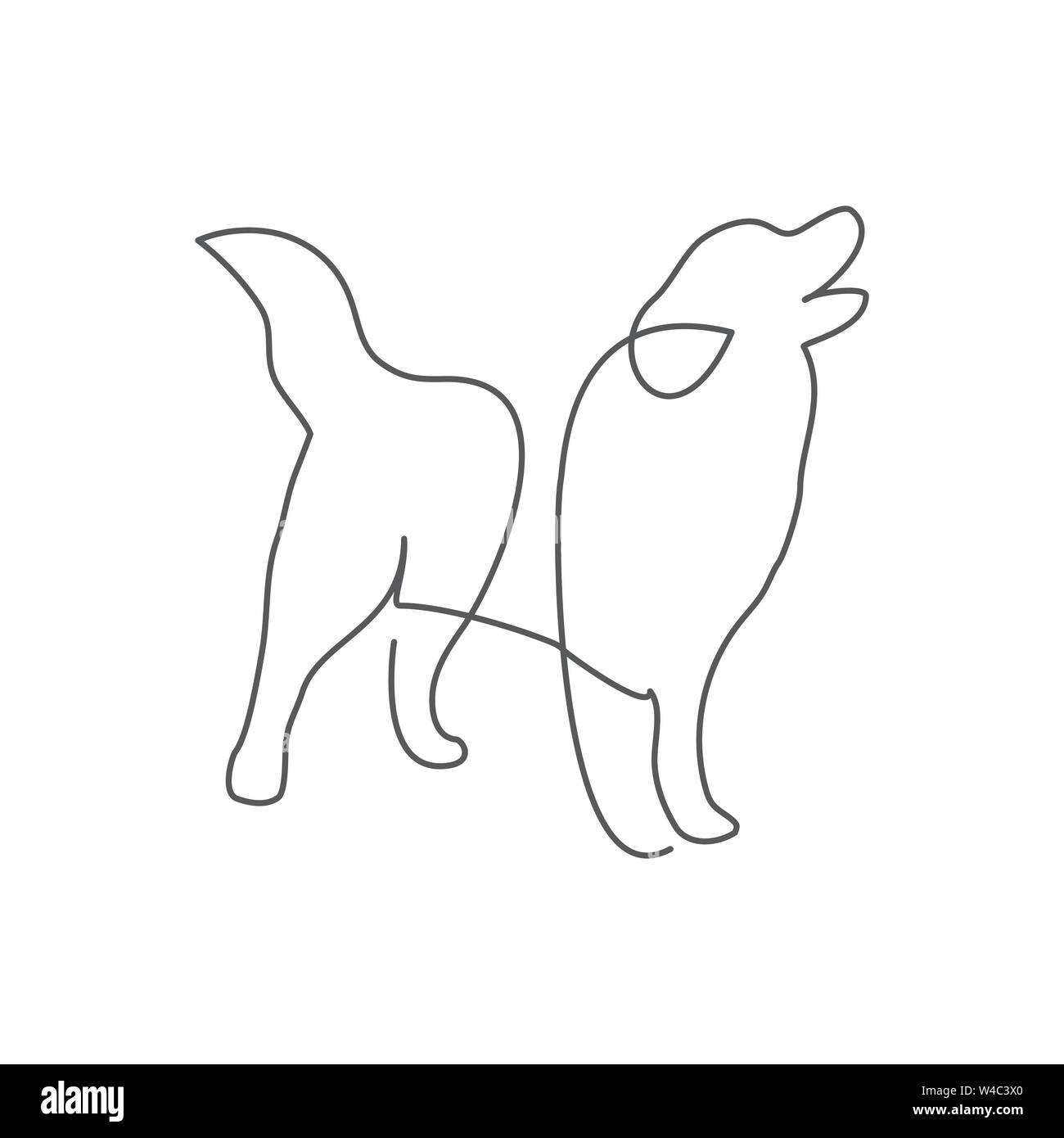 Cane un disegno della linea su bianco Illustrazione Vettoriale