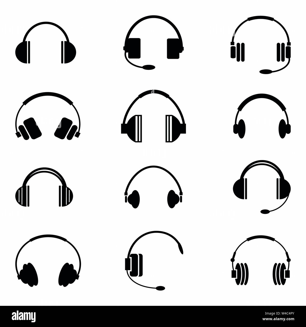 Cuffie per musica raccolta di simboli in bianco e nero Illustrazione Vettoriale