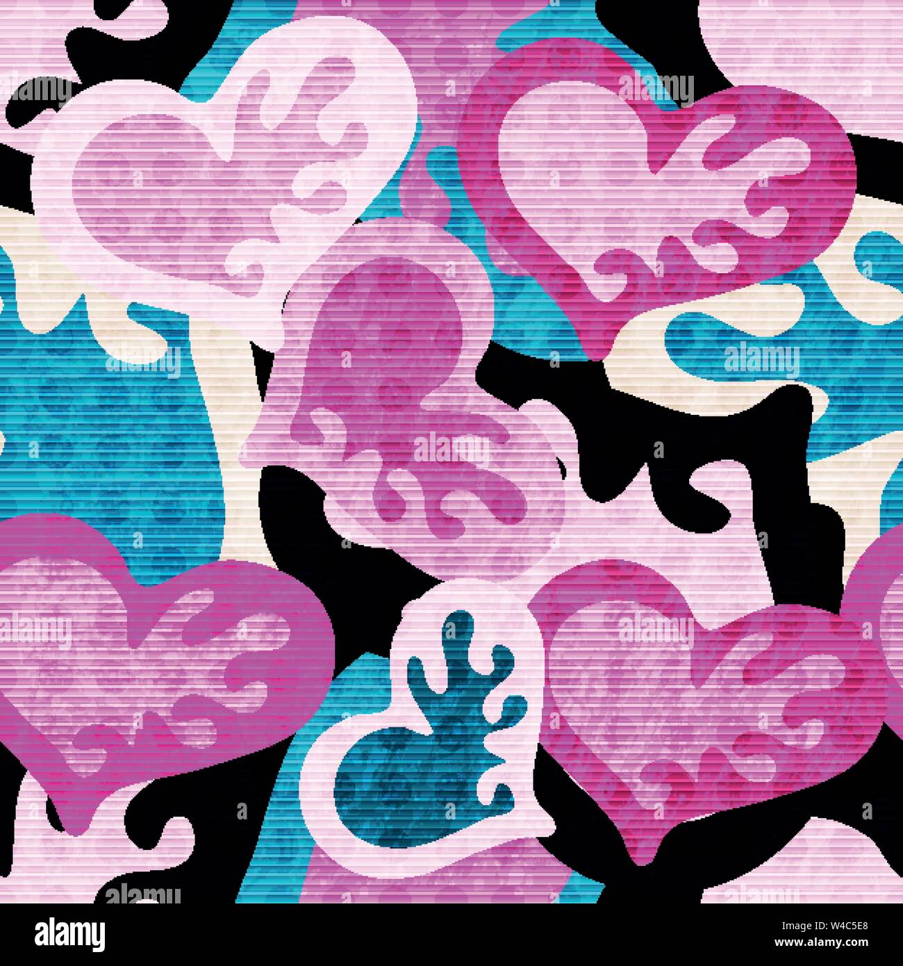 Graffiti Colored Hearts sfondo perfetta illustrazione vettoriale di grunge texture Illustrazione Vettoriale