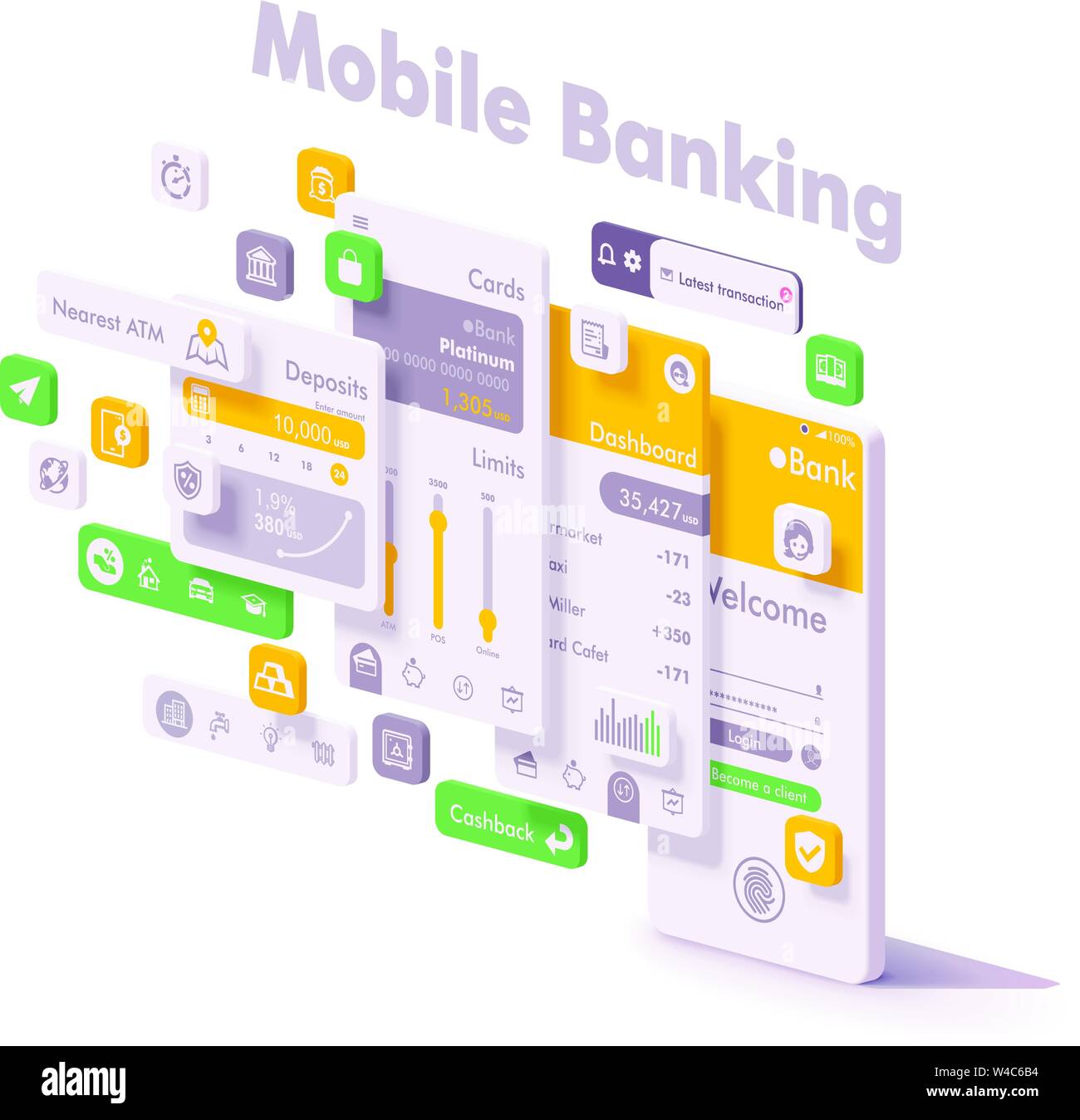 Vettore internet mobile banking app concept Illustrazione Vettoriale