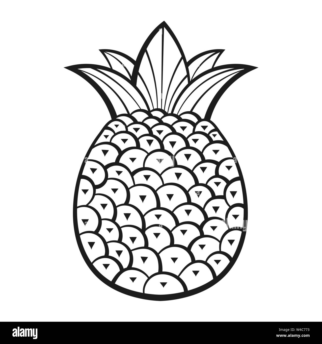 Ananas, frutti esotici con un pattern. Vettore. Libro da colorare per bambini e adulti. Disegnata a mano illustrazione. Estate Illustrazione Vettoriale
