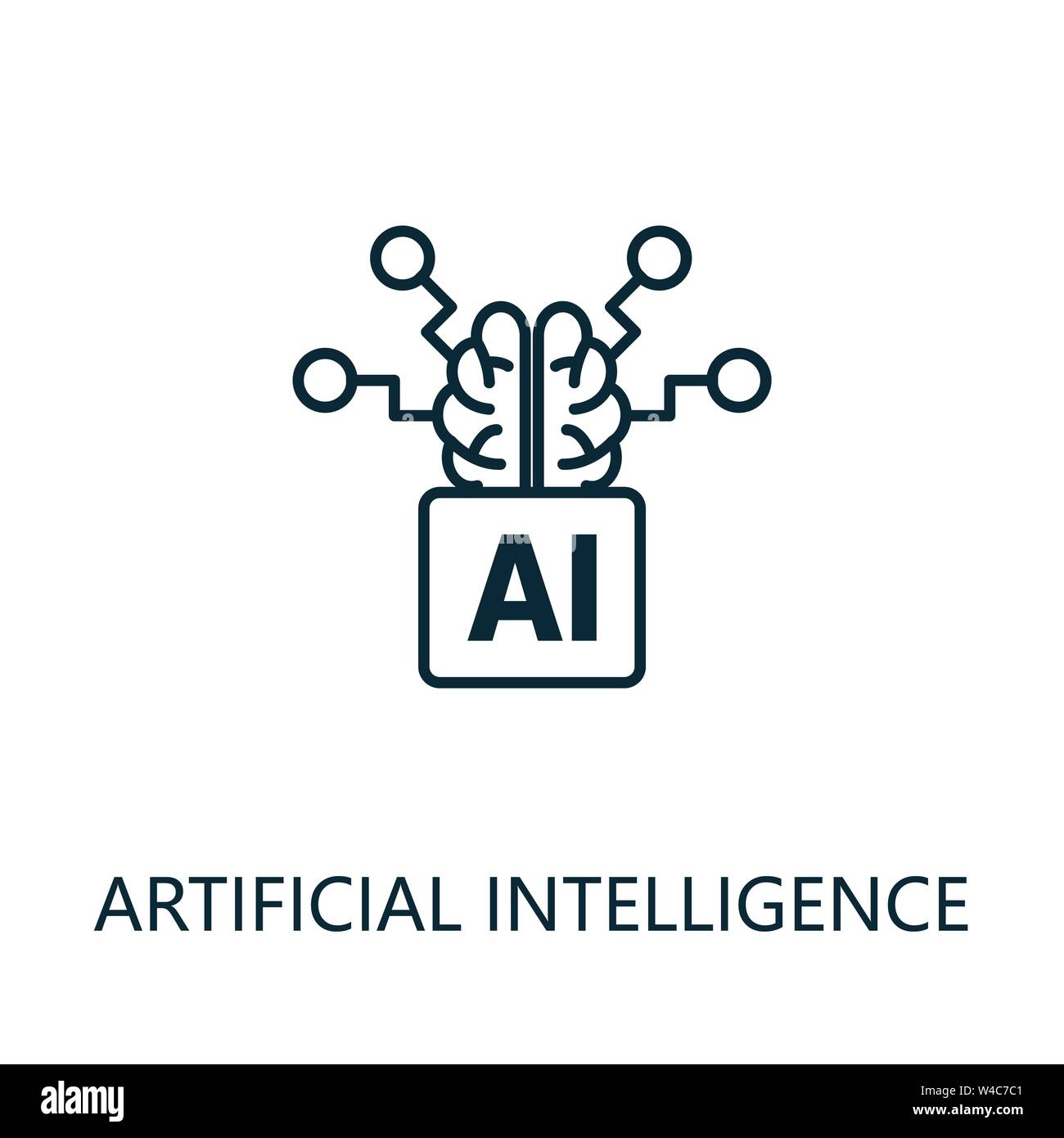 Intelligenza artificiale di una linea sottile e la relativa icona. Creative design semplice da intelligenza artificiale raccolta di icone. Profilo di intelligenza artificiale per icona Illustrazione Vettoriale