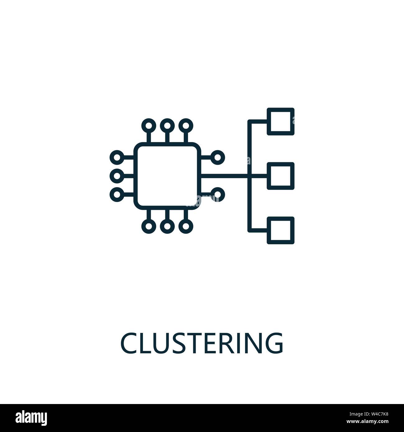 Icona di clustering sottile. Design semplice e creativo dalla collezione di icone di intelligenza artificiale. Icona di clustering per il web design e i dispositivi mobili Illustrazione Vettoriale