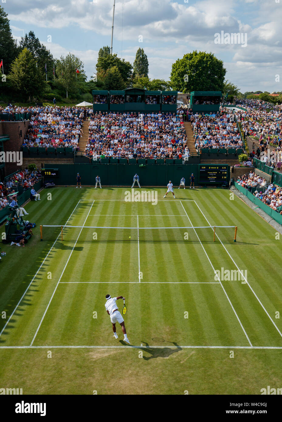 Vista generale della Corte 18. Il campionato 2019. Tenuto presso Il All England Lawn Tennis Club, Wimbledon. Foto Stock