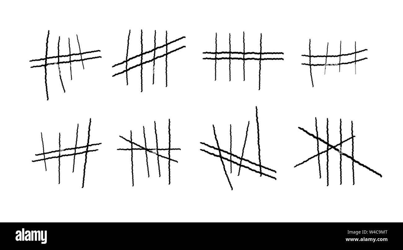 Simboli della prigione, carcere marchi tally. Mano Le linee tracciate o bastoni, corse ordinati per quattro e barrato. Illustrazione Vettoriale. Illustrazione Vettoriale