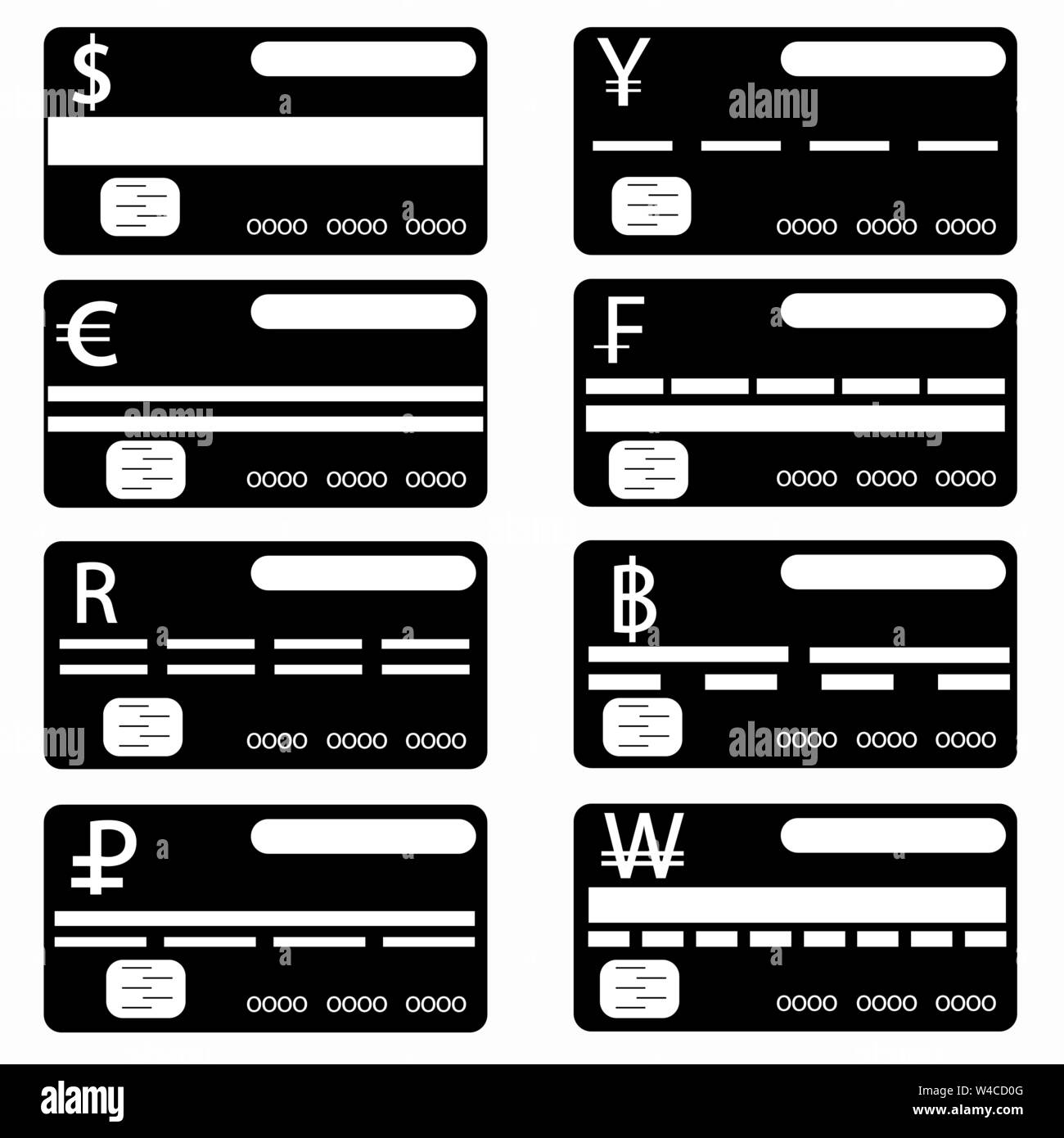 Carta di credito i simboli monocromatica collezione illustrazione vettoriale Illustrazione Vettoriale