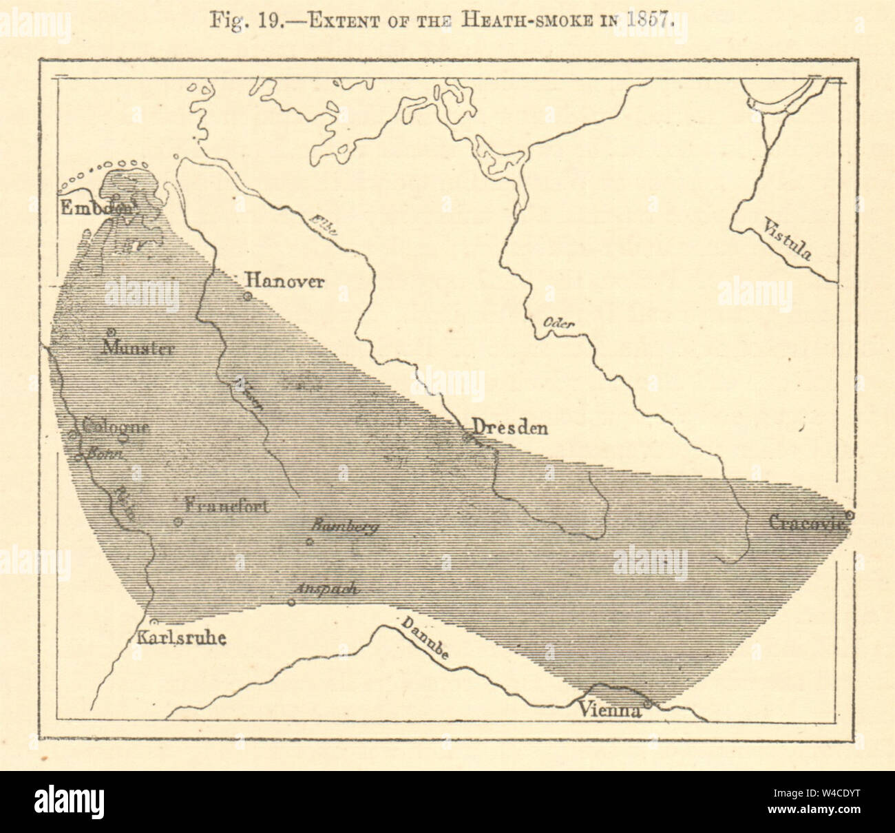 1857 heath fire. Germania. Emden Hannover Cracovia Vienna Dresda. Schizzo 1886 Foto Stock