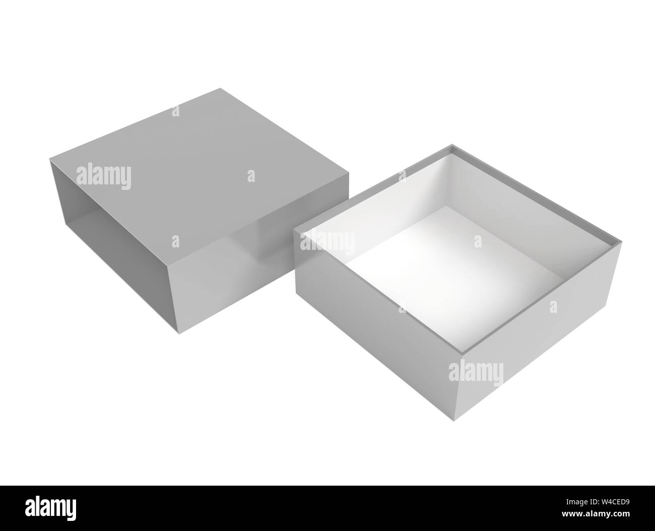 Grigio a scatola aperta. 3D rendering immagine Foto Stock