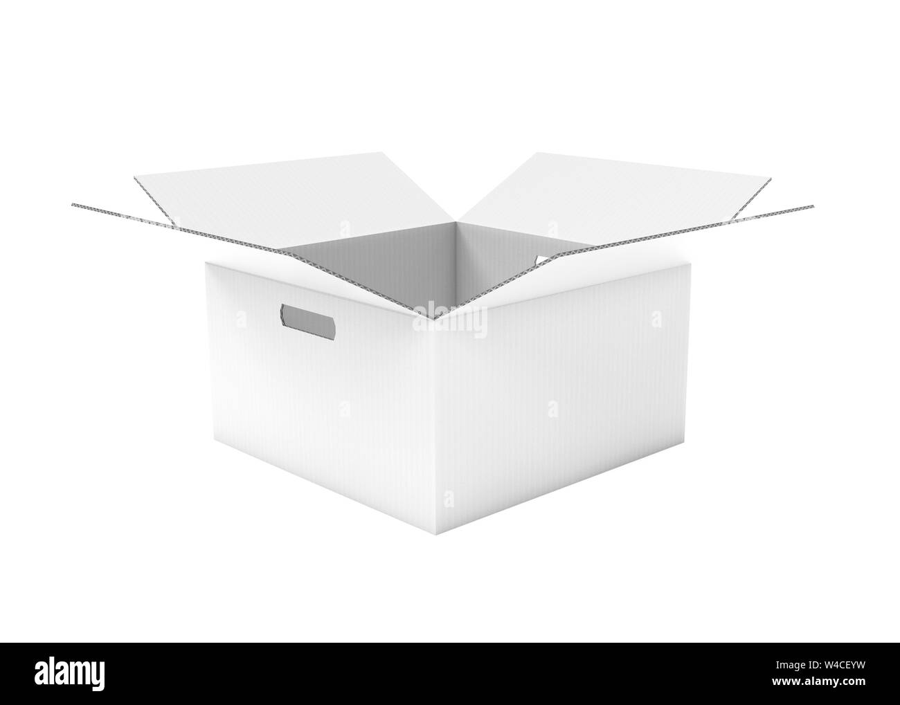 Aprire il cartone ondulato box. Pacco bianco. 3D rendering illustrazione isolato Foto Stock