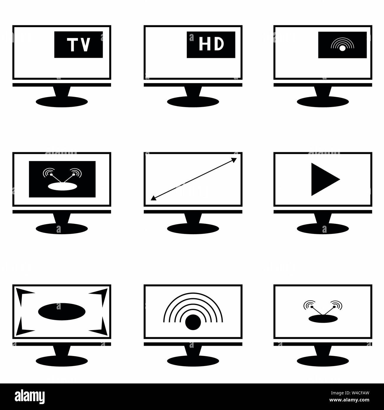 Televisori e monitor collezione di simboli Illustrazione Vettoriale