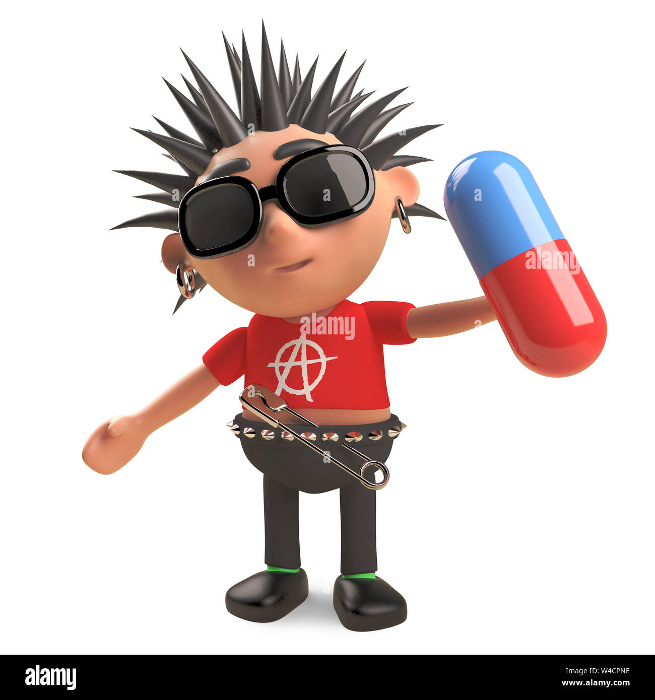 Poveri punk rocker avrà difficoltà a deglutire questa pillola, 3D render illustrazione Foto Stock