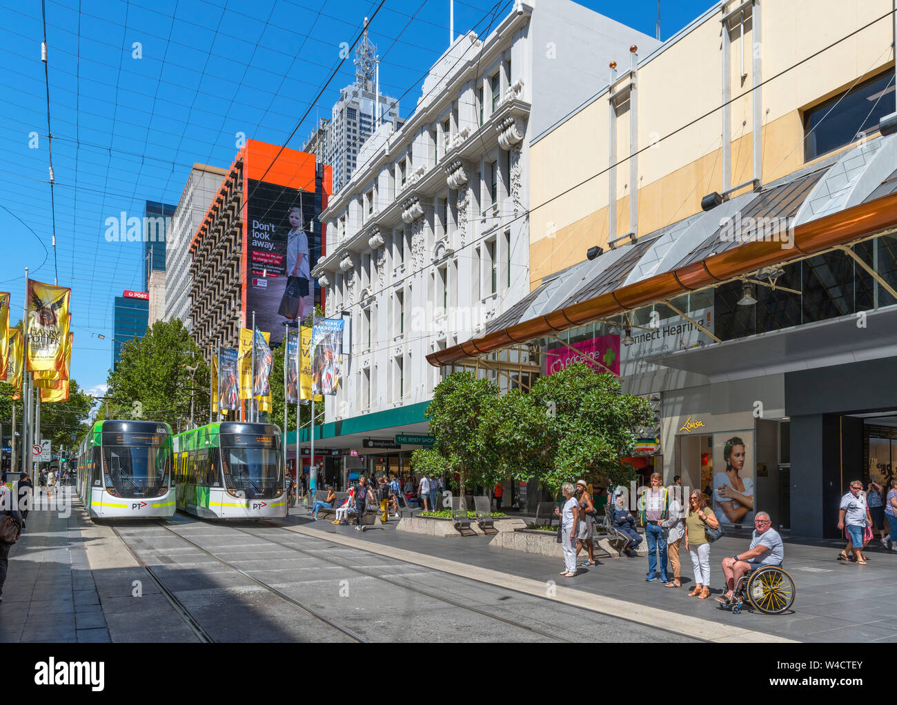 Bourke Street Mall nel quartiere centrale degli affari (CBD), Melbourne, Victoria, Australia Foto Stock