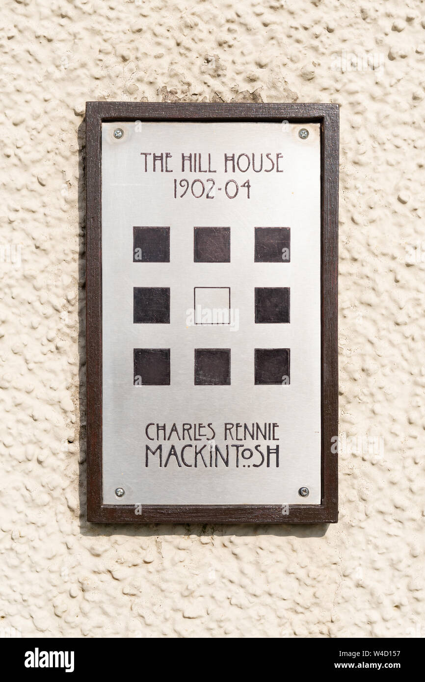 La Hill House 1902 - 04 Charles Rennie Mackintosh firmare fuori dell'entrata, Helensburgh, Scotland, Regno Unito Foto Stock