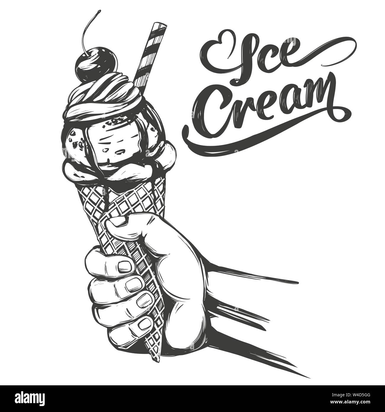 Gelato tenendo la mano, disegnati a mano illustrazione vettoriale disegno realistico Illustrazione Vettoriale