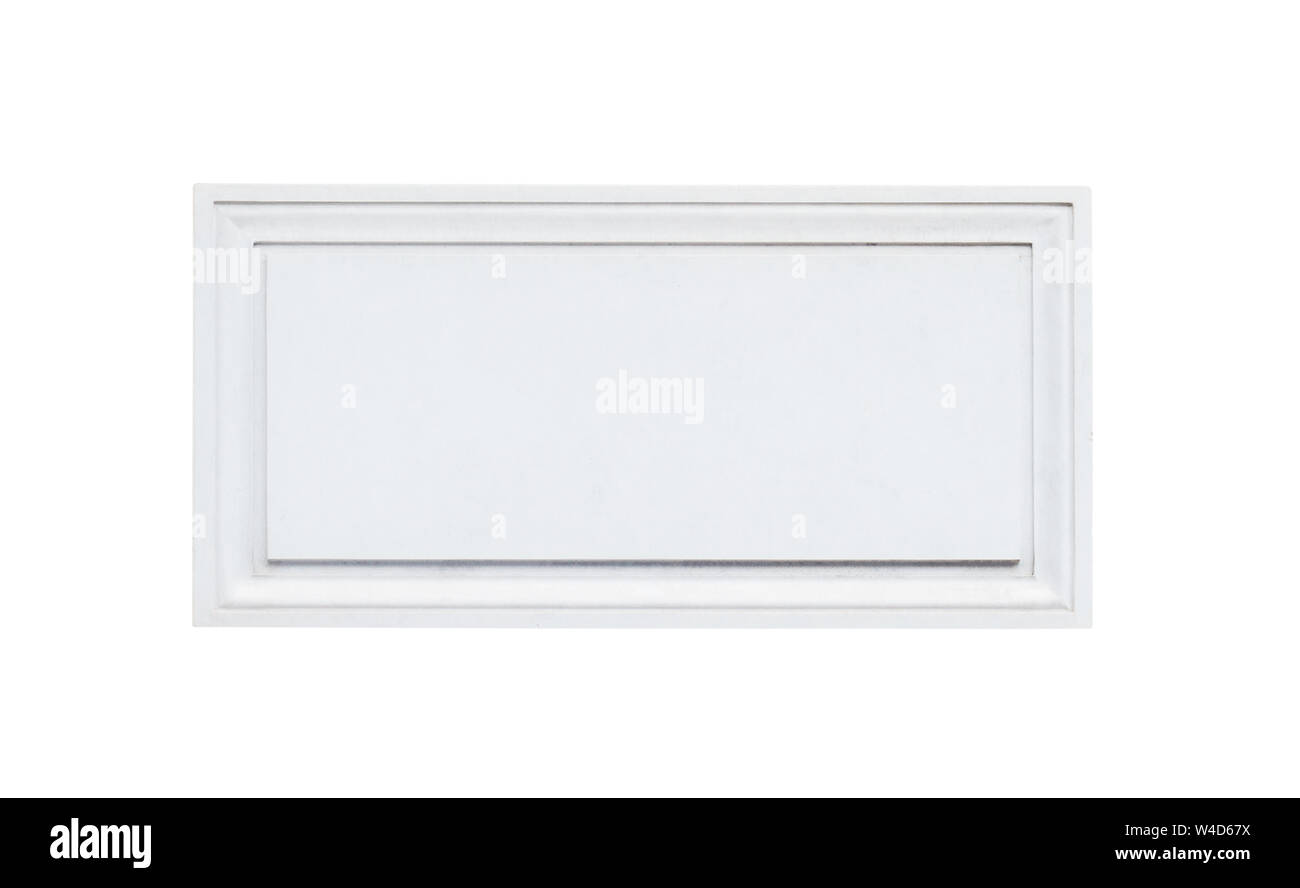 Primo piano orizzontale del vuoto quadrato lapide di marmo cartello isolato su sfondo bianco Foto Stock