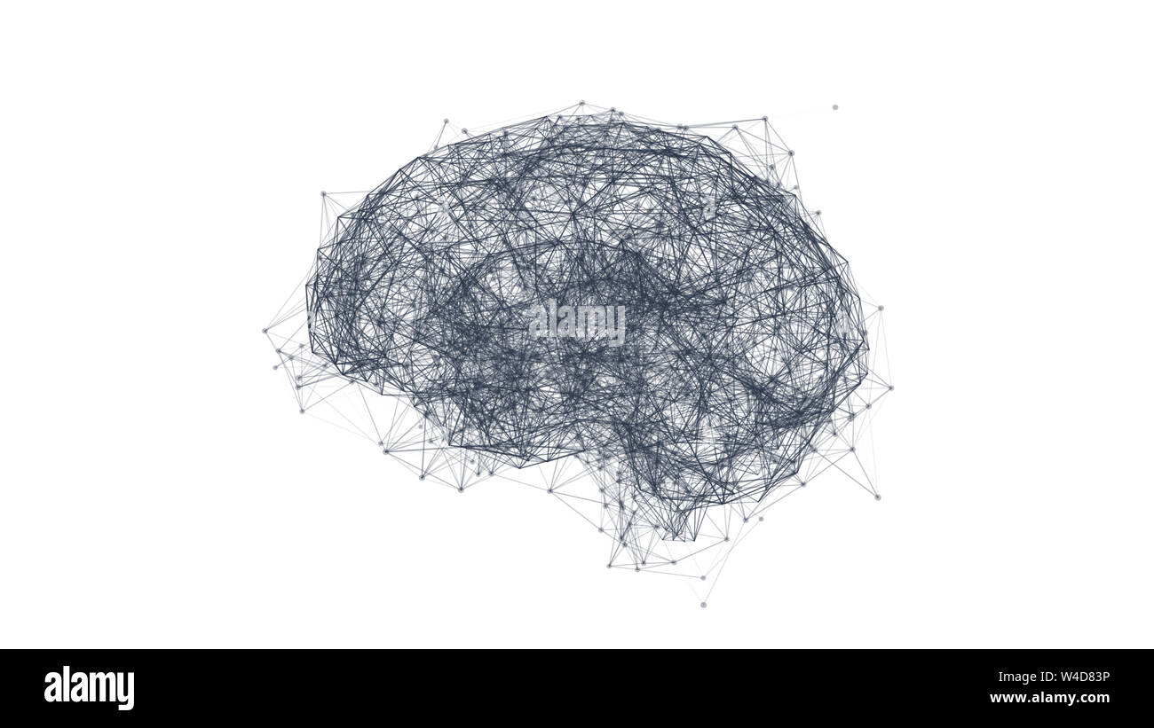 Geometrica astratta del cervello con poligoni triangolari, le connessioni di rete Foto Stock