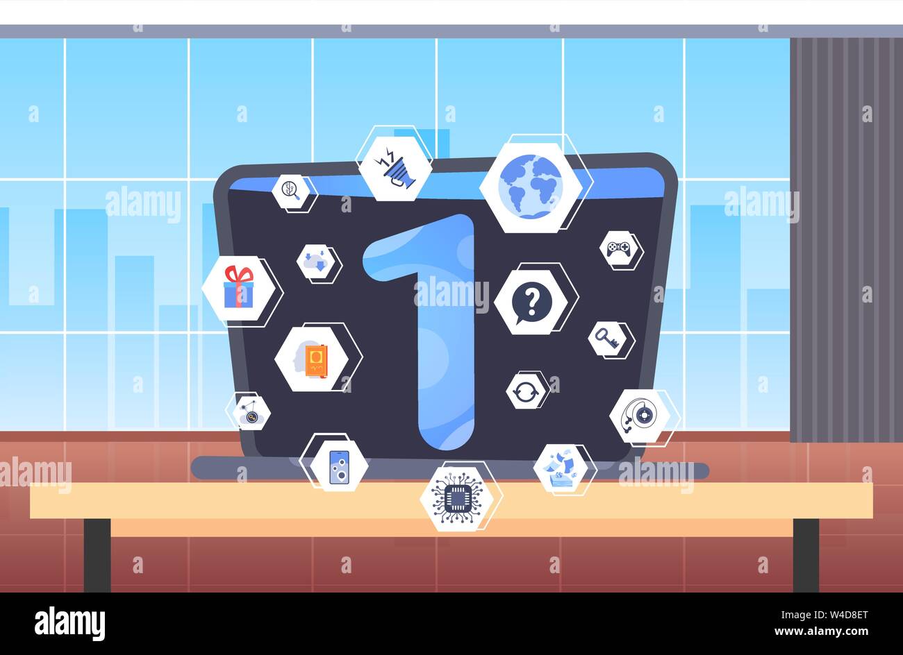 Schermo portatile con diverse applicazioni adattativo interfaccia utente app sviluppo moderno concetto Workplace desk office interno orizzontale piana Illustrazione Vettoriale