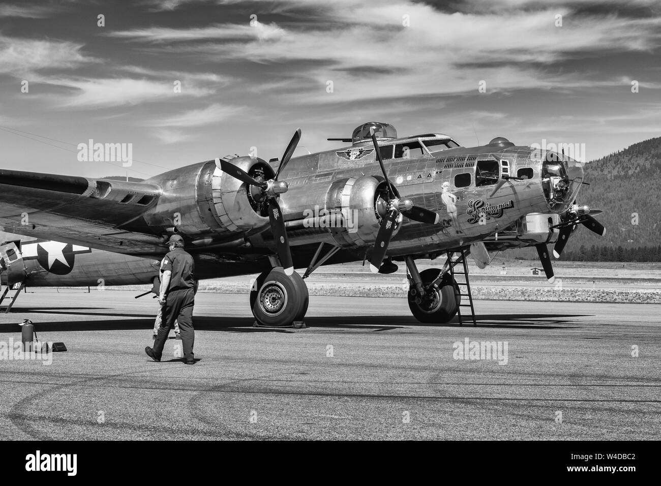 Un B-17 Flying Fortress Guerra Mondiale due bomber sul display all'aeroporto di Hayden, Idaho. Foto Stock