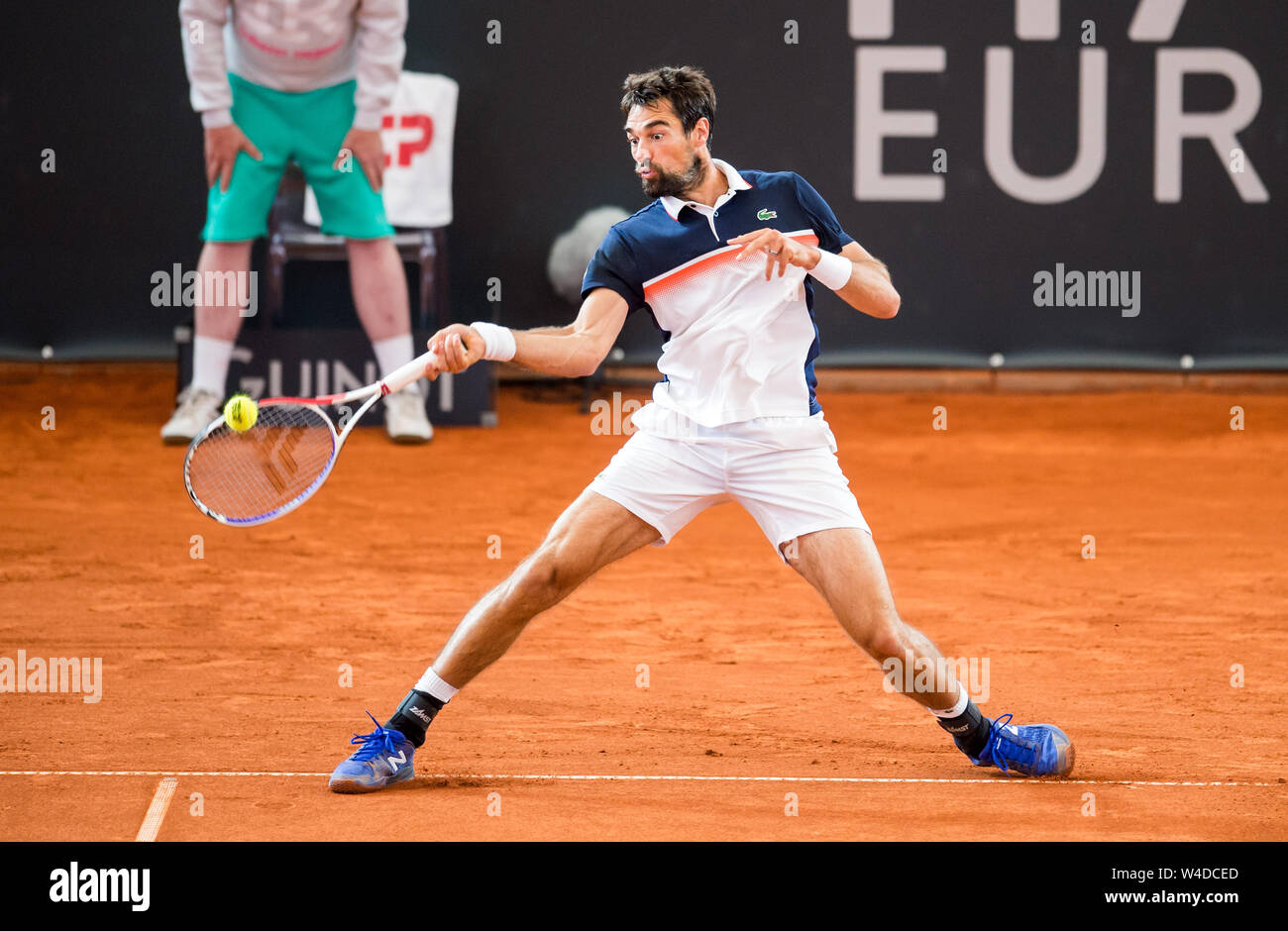 Amburgo, Germania. 22 Luglio, 2019. Campo da tennis, ATP-Tour, Amburgo European Open, single, uomini, 1° round nello stadio di Rothenbaum: Paire (Francia) - Chardy (Francia). Jeremy Chardy in azione. Credito: Daniel Bockwoldt/dpa/Alamy Live News Foto Stock