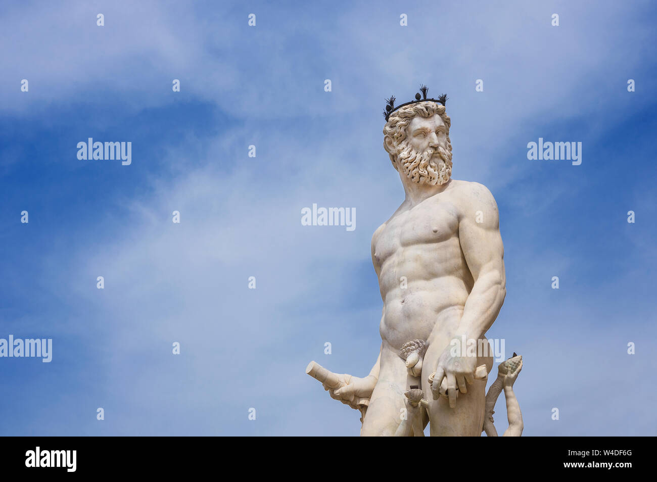 Nettuno dio del mare. Statua di marmo dalla Fontana di Nettuno, eretto nel 1565 in Piazza della Signoria Piazza, nel centro storico di Florenc Foto Stock