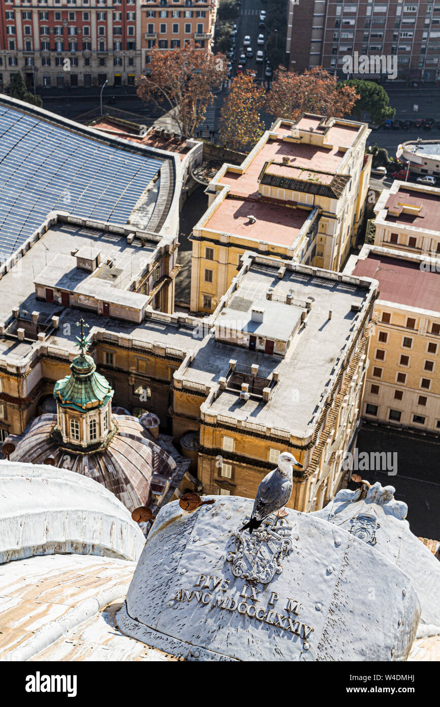 Vista del Vaticano e della città di Roma dalla cupola della Basilica di San Pietro. Città del Vaticano, lo Stato della Città del Vaticano. Foto Stock