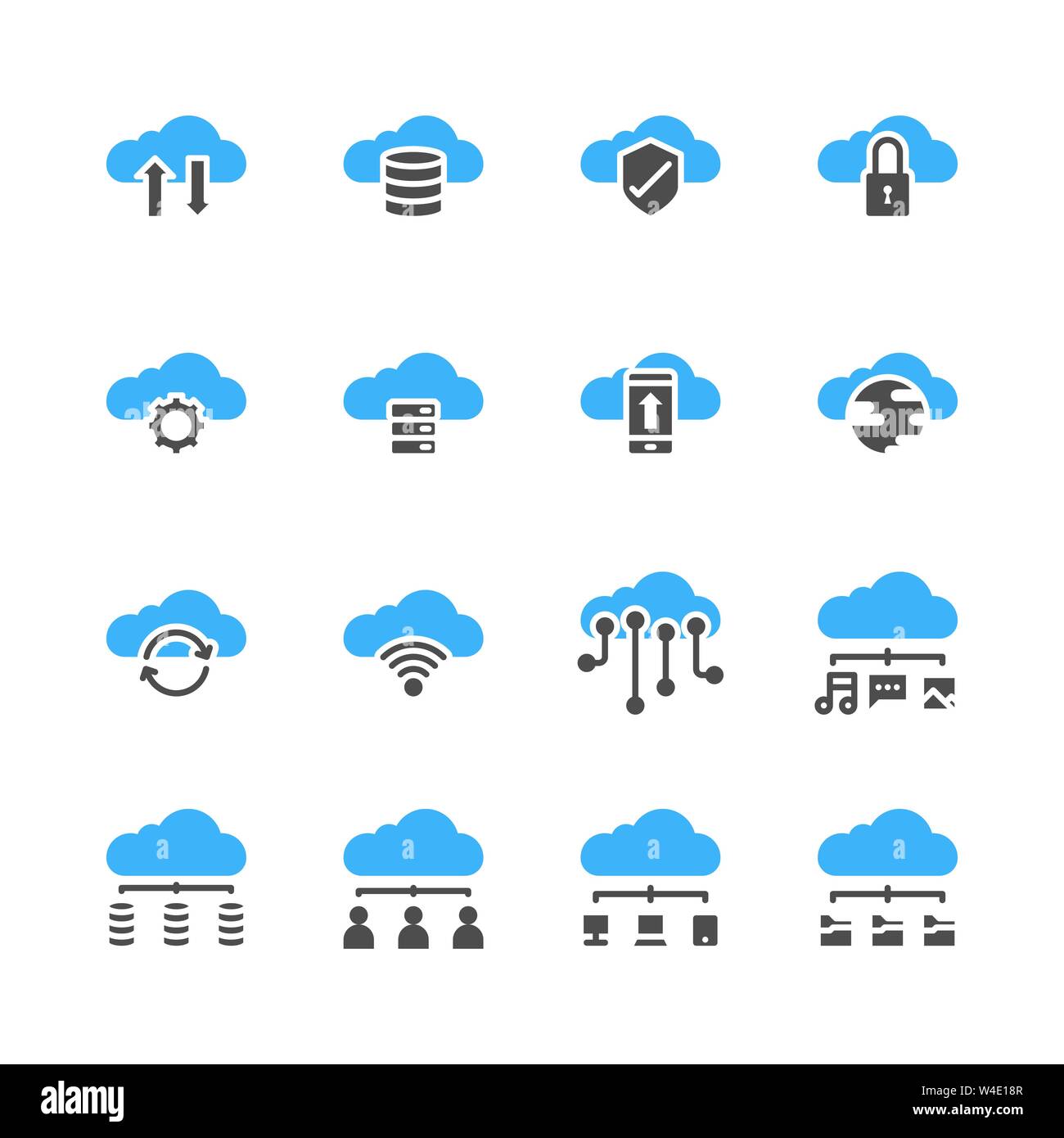 La tecnologia cloud icon set nel glifo design..illustrazione vettoriale Illustrazione Vettoriale